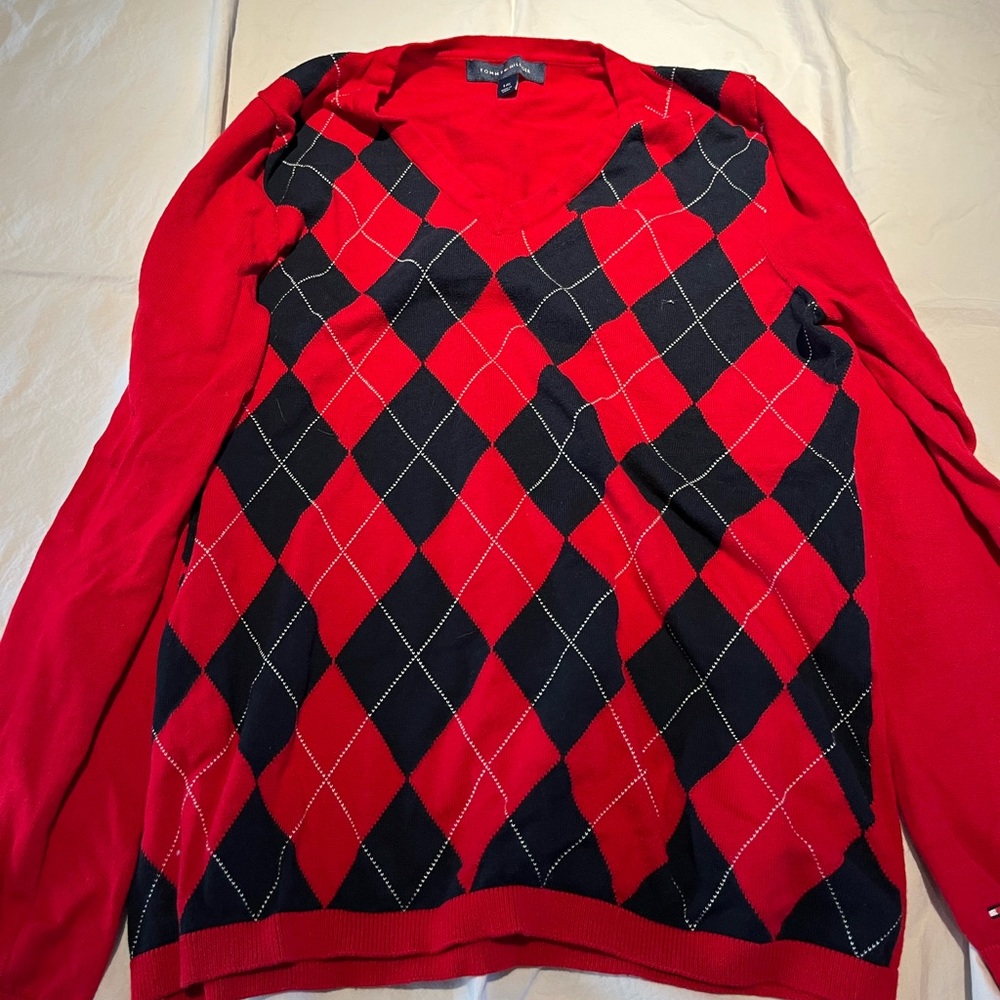 Red, white and blue argyle sweater tommy hilfiger
